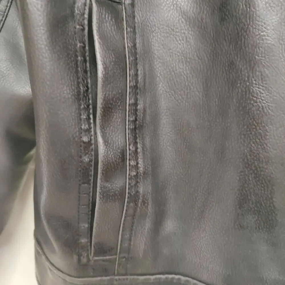 GUESS Men's Faux Leather Moto Jacket Black - Size Large - Full Zip